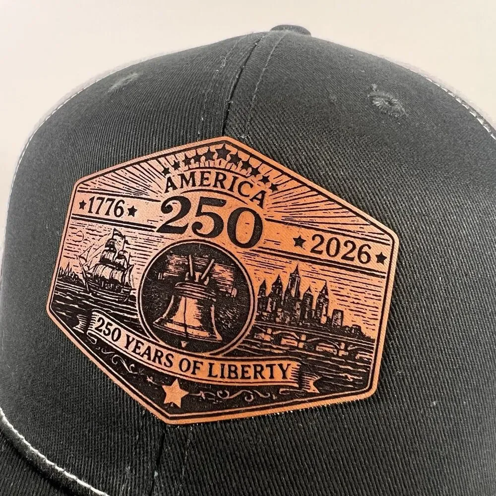 America 250 Liberty Bell Leather Patch Outdoor Cap OC771 Trucker Hat Black/White